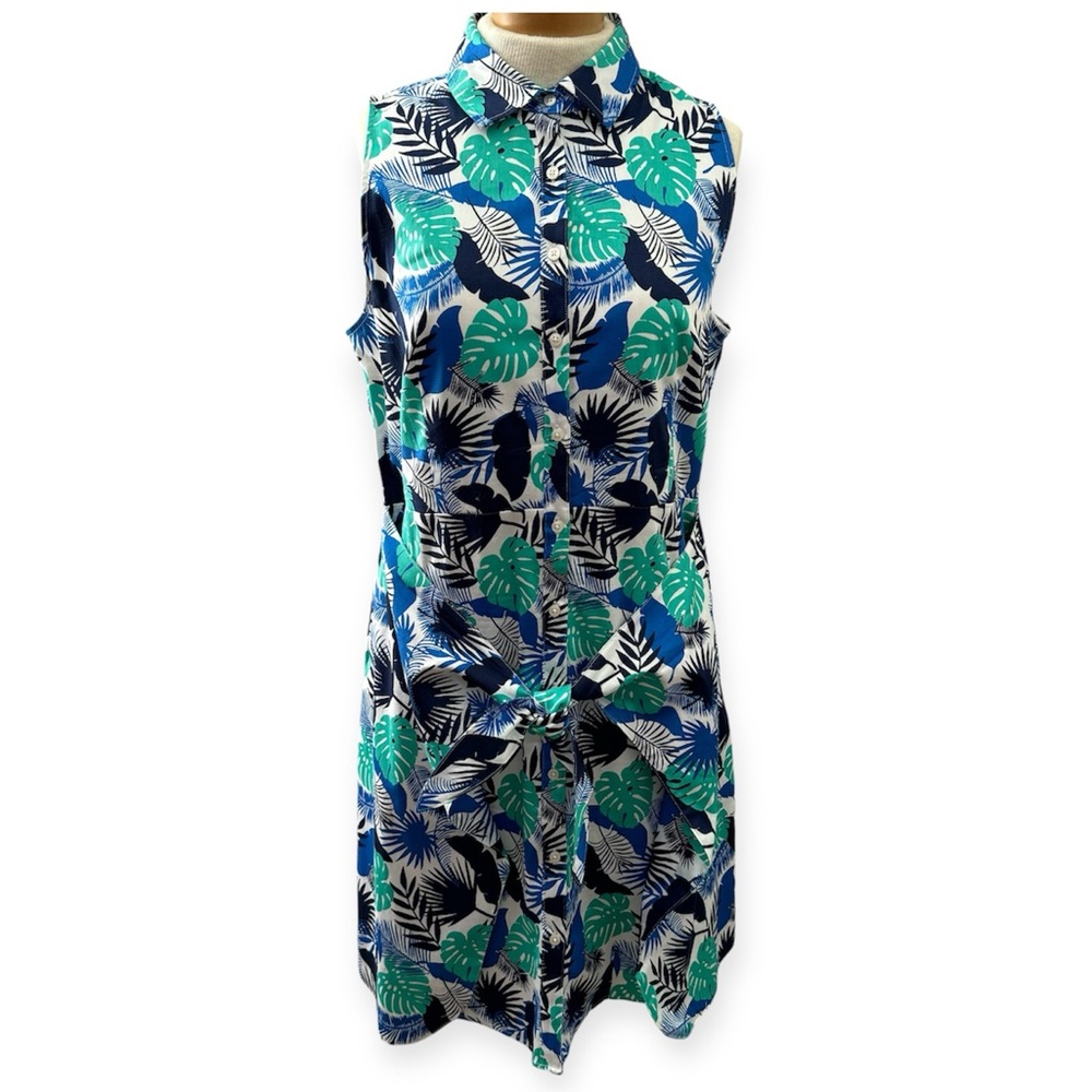 Untuckit Cotton Stretch‎ Sleeveless Tropical Leaf Print Kenzie Wrap Dress Size 8